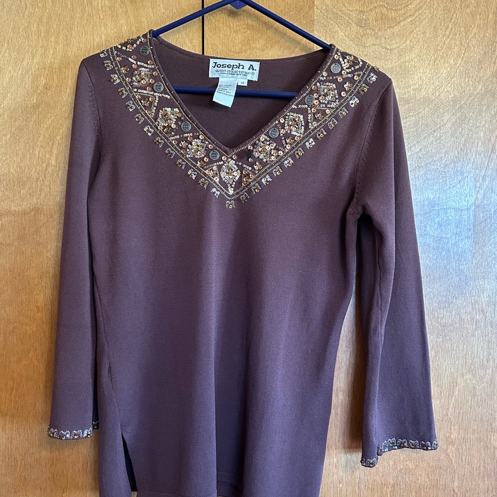 Joseph A. Brown Embellished V-Neck Blouse